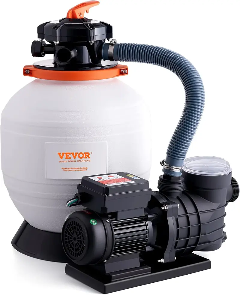 1 HP Sand Filter Pump System – 3500 L/min Flow Rate for Inground or Above-Ground Pools, 6-Position Valve & Filter Basket Included