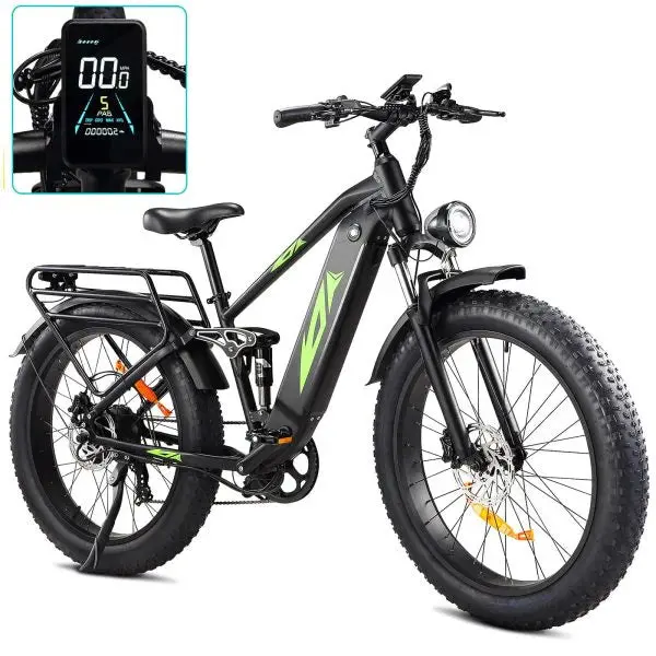 1000W Adult Fat-Tire E-Bike — 26" Full-Suspension Electric Bicycle, 48V 17.5Ah Battery, 28 MPH