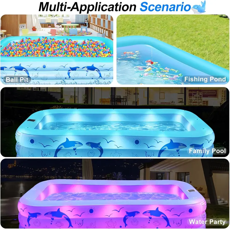 2026 Solar-Powered Inflatable Pool – Upgraded Lighted Backyard Pool with Reinforced Walls for Adults and Kids (Light Blue Finish)