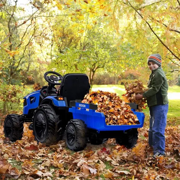 24V 3-in-1 Ride-On Tractor Toy – Excavator, Bulldozer & Tractor Functions with Remote, LED Lights & Bluetooth Audio (Blue) 2