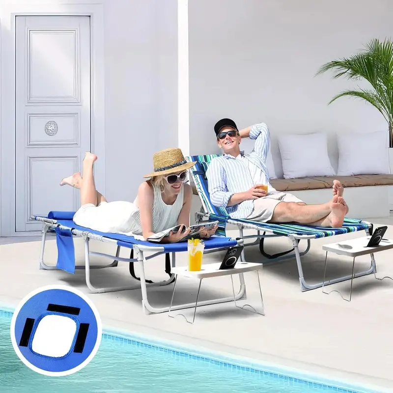 3-in-1 Folding Sun Lounger – Face-Hole Design, 5-Position Recline, Integrated Side Table & Pillow, 330 lb Weight Capacity