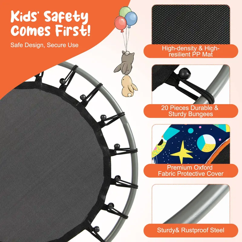 36-Inch Bluetooth-Enabled LED-Trimmable Trampoline with Safety Net