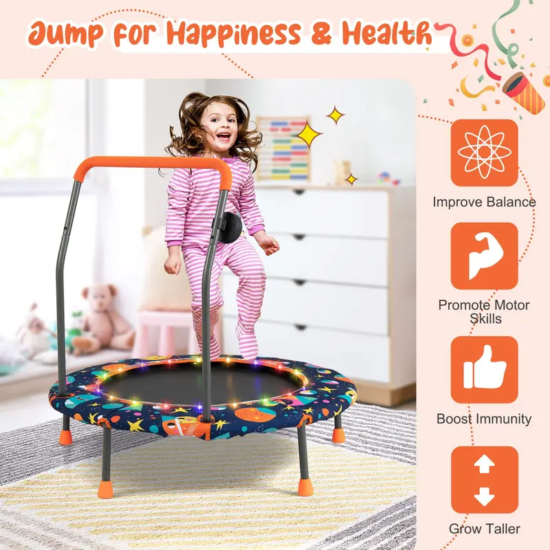 36-Inch Bluetooth-Enabled LED-Trimmable Trampoline with Safety Net