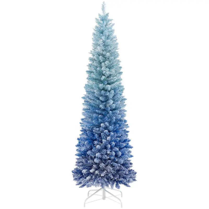 6ft Blue Gradient Unlit Artificial Christmas Tree with 435 Lush Snow-Flocked Branch Tips