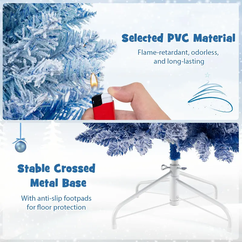 6ft Blue Gradient Unlit Artificial Christmas Tree with 435 Lush Snow-Flocked Branch Tips