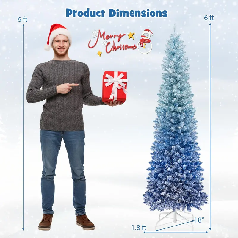 6ft Blue Gradient Unlit Artificial Christmas Tree with 435 Lush Snow-Flocked Branch Tips