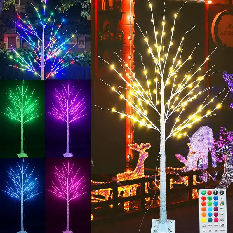 7-Foot Pre-Lit Birch-Style LED Christmas Tree – Color-Changing Lights with Remote Control 2