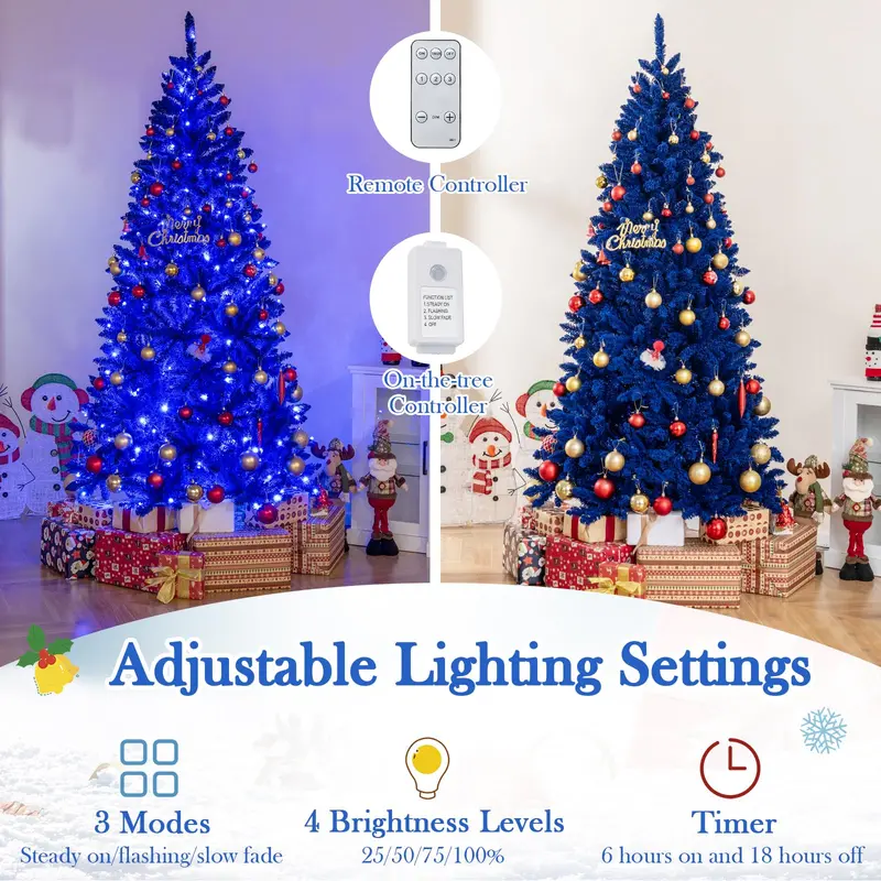7-Foot Pre-Lit Royal Blue Snow-Flocked Artificial Christmas Tree with 340 Warm White LED Lights 2