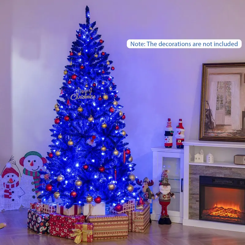 7-Foot Pre-Lit Royal Blue Snow-Flocked Artificial Christmas Tree with 340 Warm White LED Lights