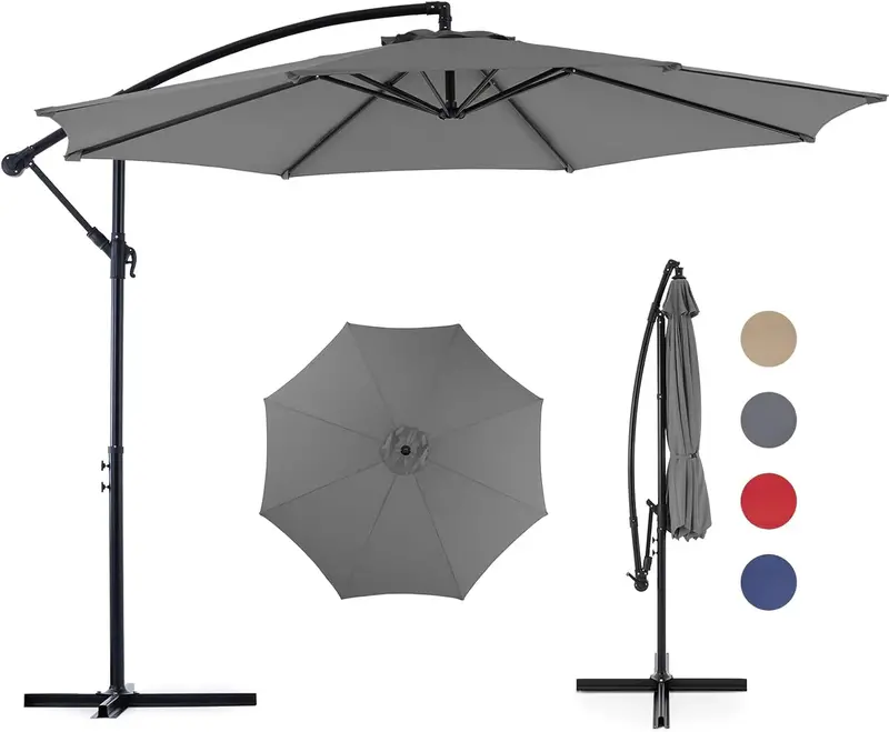 9.8-Foot Adjustable Cantilever Patio Umbrella – Hanging Sun Shade with 8-Rib UV-Resistant Frame for Gardens, Pools & Decks (Blue)