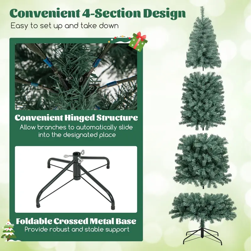 9-Foot Blue Slim Pencil Christmas Tree – Pre-Lit with 500 Warm White & Multicolor LEDs, 9 Lighting Modes, 1168 Branch Tips