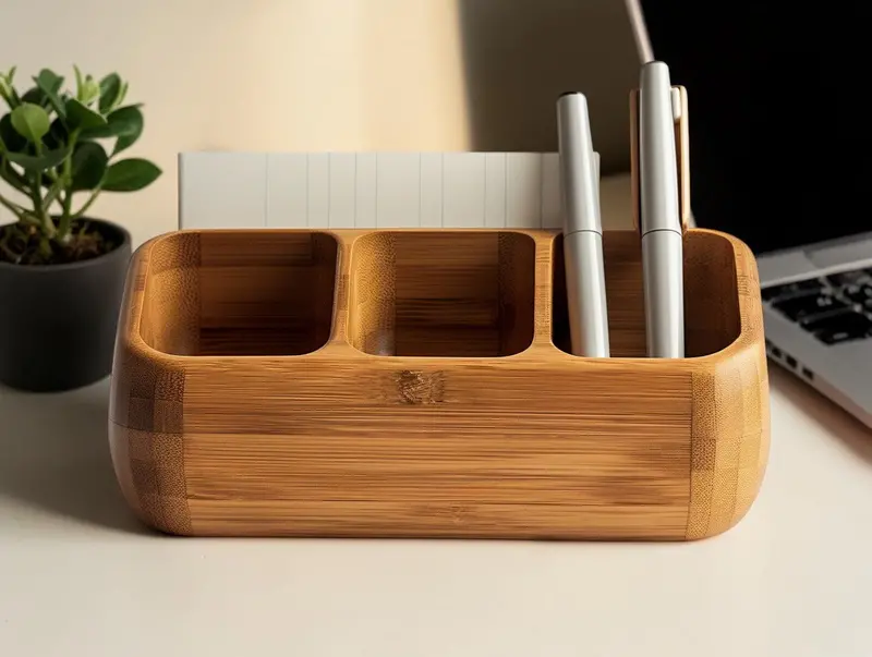 Aerovyn Bamboo Desktop Organizer – Eco-Friendly Minimalist Tray for Pens, Notepads, and Office Essentials 2