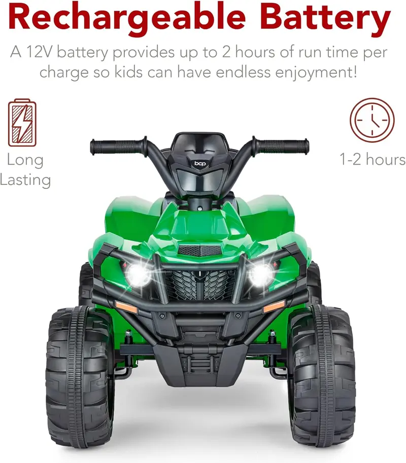 Best Choice Products 12V Kids Electric ATV Quad – Bluetooth Audio, LED Headlights, Treaded Tires & 2.4 mph Max Speed