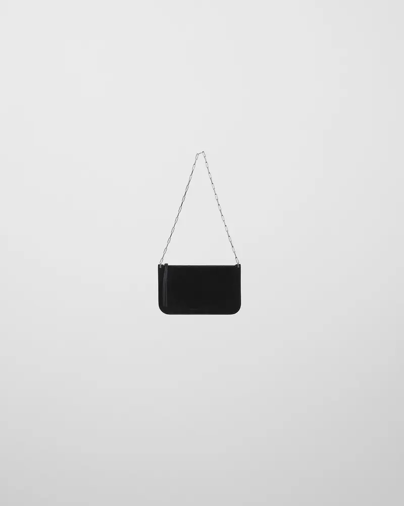 Black Suede Slip Pouch With Chain Strap
