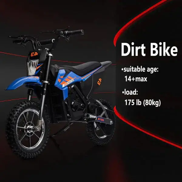 Blue 36V Kids' Electric Dirt Bike – High-Torque Drive, LED Display & Safety Braking System