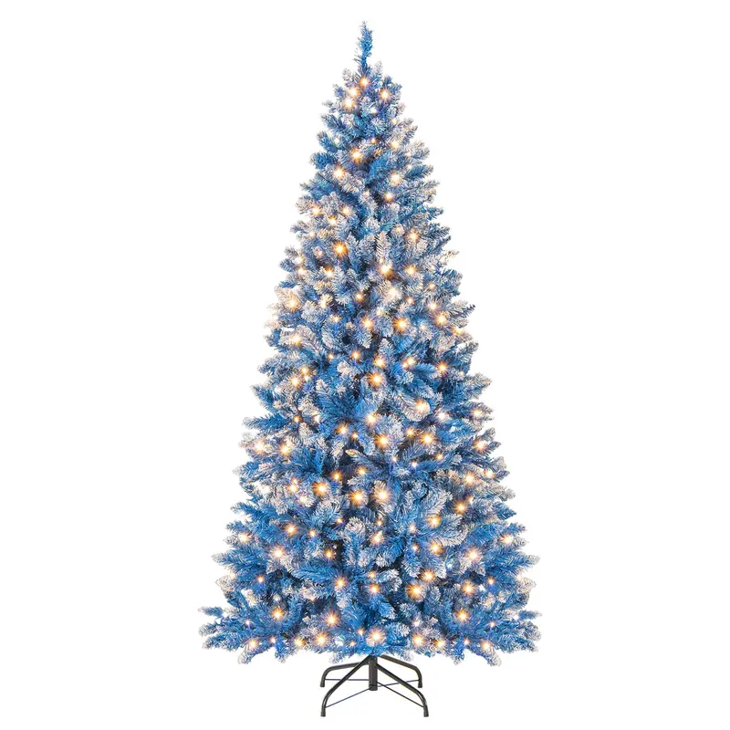 Blue Frosted Artificial Christmas Tree Featuring Warm White LED Illumination and PVC Tips