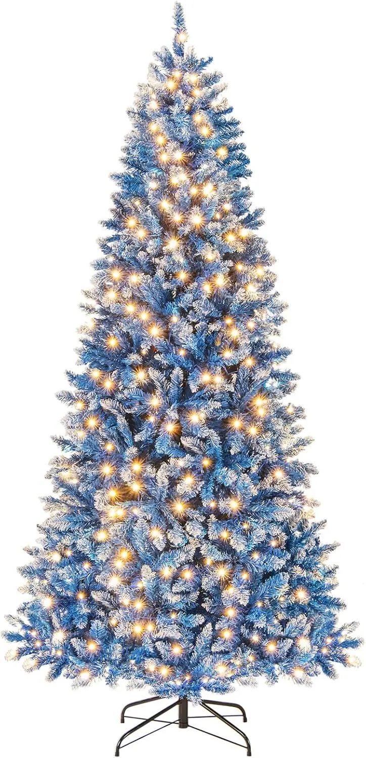 Blue Frosted Artificial Christmas Tree Featuring Warm White LED Illumination and PVC Tips