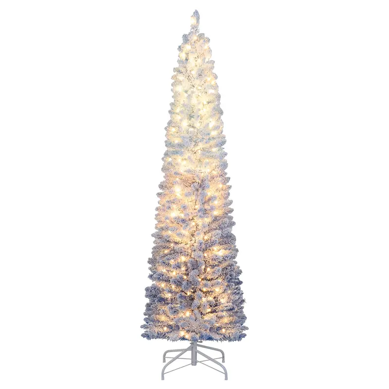Blue Gradient Snow-Flocked Christmas Tree – 6’ or 7’ with Integrated Warm White LED Lighting