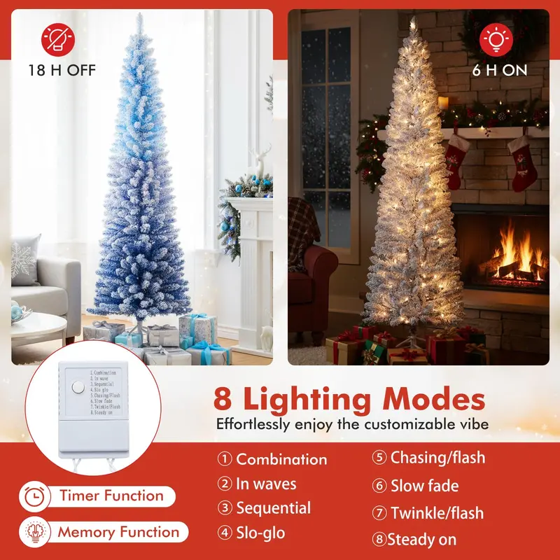 Blue Gradient Snow-Flocked Christmas Tree – 6’ or 7’ with Integrated Warm White LED Lighting 2