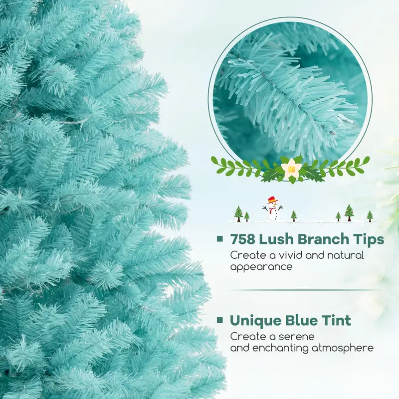 Blue Pre-Lit Christmas Tree — 6 ft to 7 ft Full Hinged Artificial Tree with 280–380 Warm White LEDs