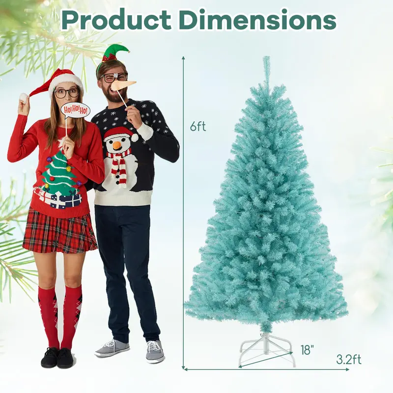 Blue Pre-Lit Christmas Tree — 6 ft to 7 ft Full Hinged Artificial Tree with 280–380 Warm White LEDs