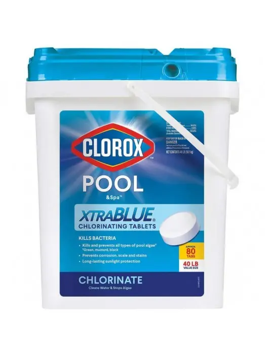Clorox Xtra Blue 3-Inch Chlorine Tablets – 40-Pound Bucket (80 Count) for Extended Pool & Spa Sanitization 2