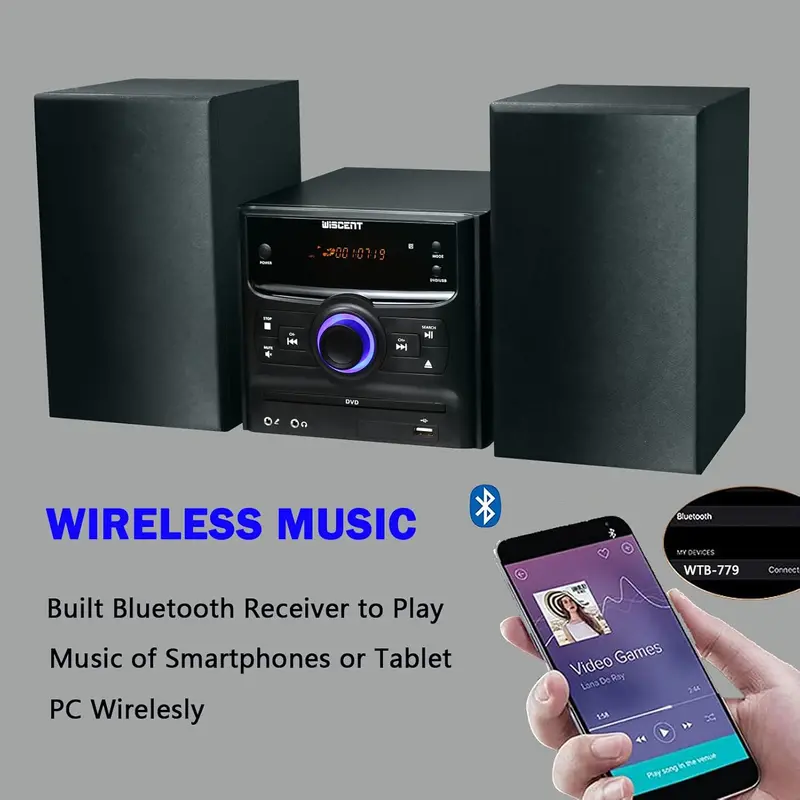 Compact Bluetooth Stereo System – CD/FM/USB/Aux Playback, 30W Output & Wireless Audio Streaming Capability 2