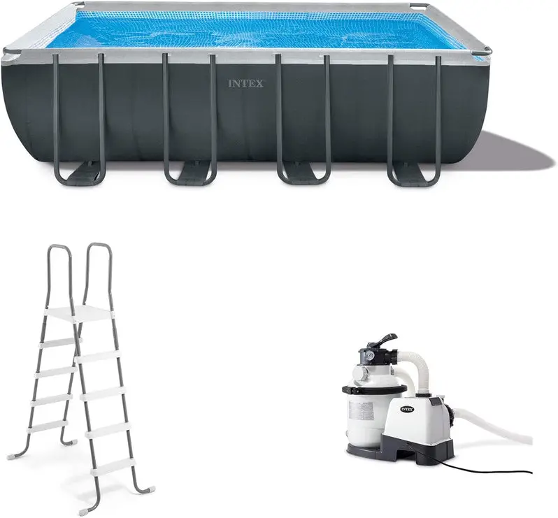 Complete Rectangular Above-Ground Pool Kit – Includes 1200 GPH Sand Filter Pump, Safety Ladder, and Protective Cover 2