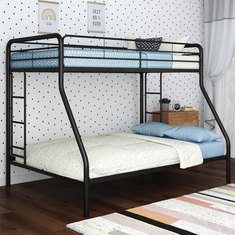 DHP Dusty Twin-Over-Full Bunk Bed – Space-Saving Metal Frame in Soft Off-White Finish