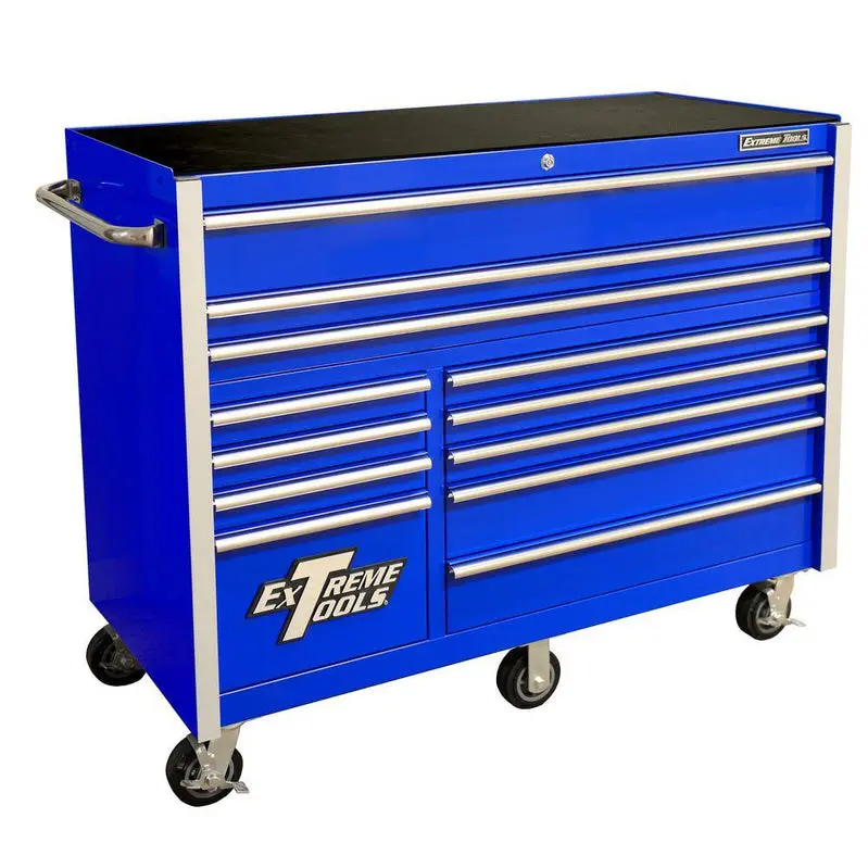 Extreme Tools THD Series 55-Inch Blue Tool Cabinet – 12-Drawer Professional Roller Chest Featuring Precision Ball-Bearing Slides