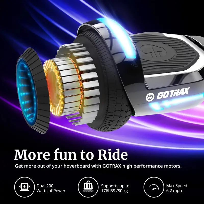GOTRAX GLIDE PRO Bluetooth Hoverboard – Self-Balancing Scooter with 6.5-Inch Wheels, RGB LED Lighting & Weight Capacity 44–176 lbs