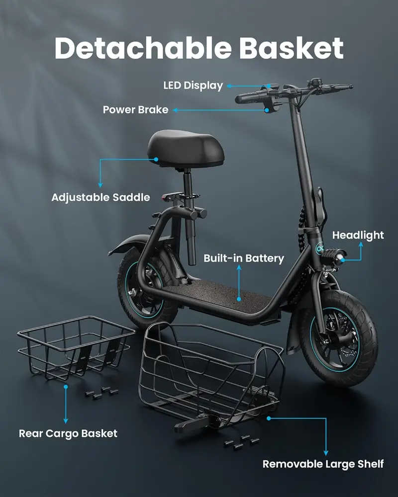 Gyroor 550W Foldable Electric Scooter – Urban Commuter E-Scooter with Built-In Basket and Comfort Seat