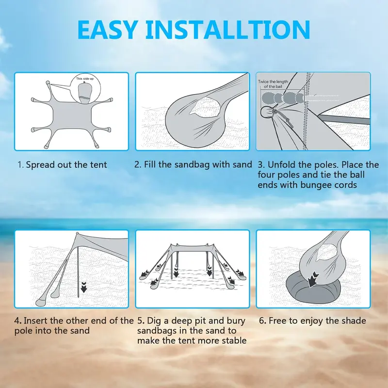 Heavy-Duty 10' x 10' Beach Canopy Tent – UPF50+ Sun Shelter with Sandbags, Reinforced Stability Poles & Corrosion-Resistant Frame (Blue)