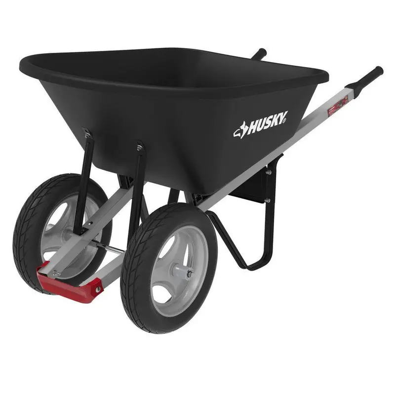 Husky 6-Cubic-Foot Dual-Wheel Poly Wheelbarrow – Flat-Free Tires and Rugged Construction for Heavy-Duty Landscaping