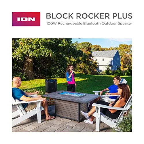 ION Audio Block Rocker Plus: 100W Bluetooth Speaker with Karaoke Mic, AM/FM Radio, Wheels, and USB Charging