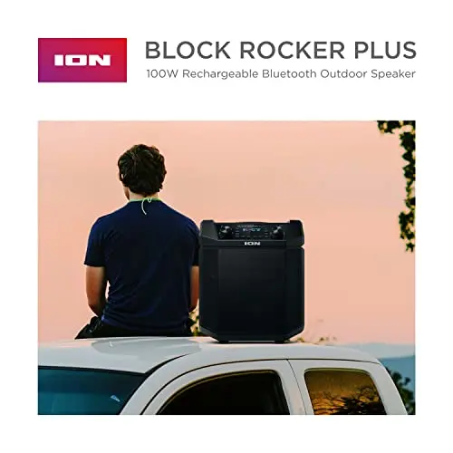 ION Audio Block Rocker Plus Portable Bluetooth Speaker – 100W Karaoke System with Mic, AM/FM Radio, Wheels & USB Charging
