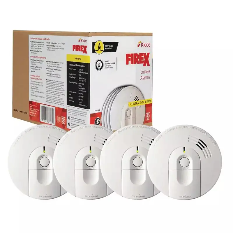 Kidde Firex i4618 Hardwired Smoke Alarms – 4-Pack Ionization Detectors with Backup Battery and Interconnect Support