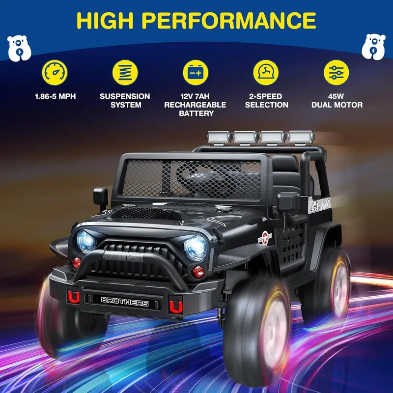 L8 Dual-Seat 12V Ride-On Vehicle – Remote-Controlled Electric Car Featuring Bluetooth Speaker, Three-Speed Settings, LED Lights & Multi-Mode Audio