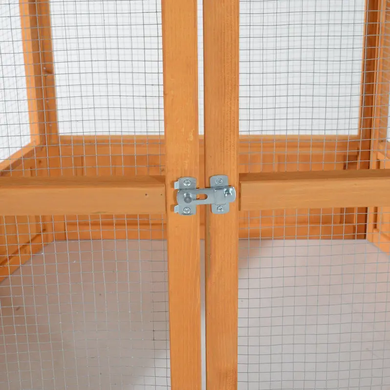 Large Hexagonal Wooden Aviary for Outdoor Birds | Covered Roof Flight Cage with Natural Aesthetic | Spacious Enclosure for Medium-to-Large Species
