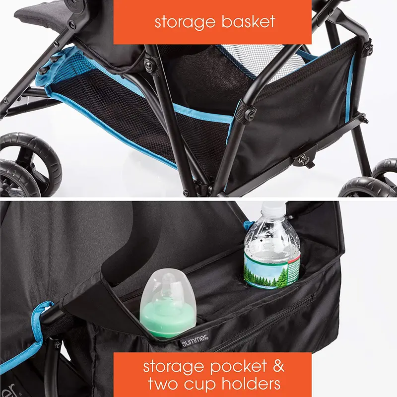 Lightweight Foldable Infant Stroller – Blue and Black Travel-Friendly Carrier for On-the-Go Families