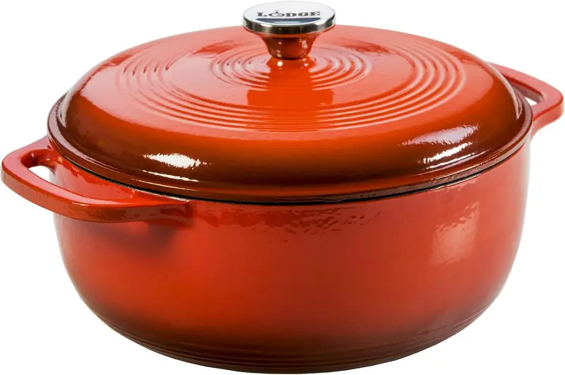 Lodge Caribbean Blue 6-Quart Enamel-Coated Cast Iron Dutch Oven Featuring Tight-Seal Lid and Ergonomic Dual Handles