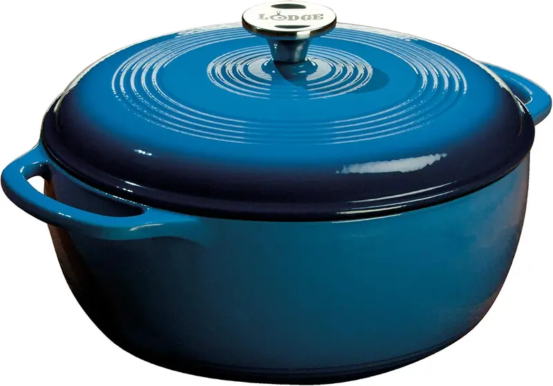 Lodge Caribbean Blue 6-Quart Enamel-Coated Cast Iron Dutch Oven Featuring Tight-Seal Lid and Ergonomic Dual Handles