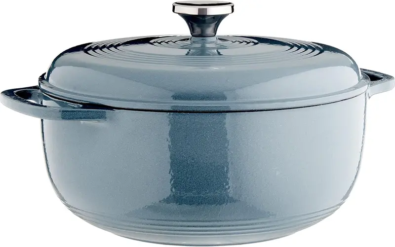 Lodge Caribbean Blue 6-Quart Enamel-Coated Cast Iron Dutch Oven Featuring Tight-Seal Lid and Ergonomic Dual Handles
