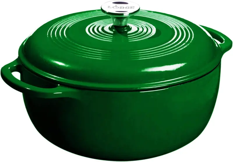 Lodge Caribbean Blue 6-Quart Enamel-Coated Cast Iron Dutch Oven Featuring Tight-Seal Lid and Ergonomic Dual Handles