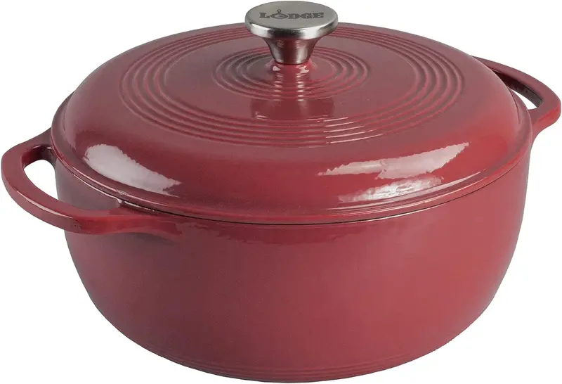 Lodge Caribbean Blue 6-Quart Enamel-Coated Cast Iron Dutch Oven Featuring Tight-Seal Lid and Ergonomic Dual Handles
