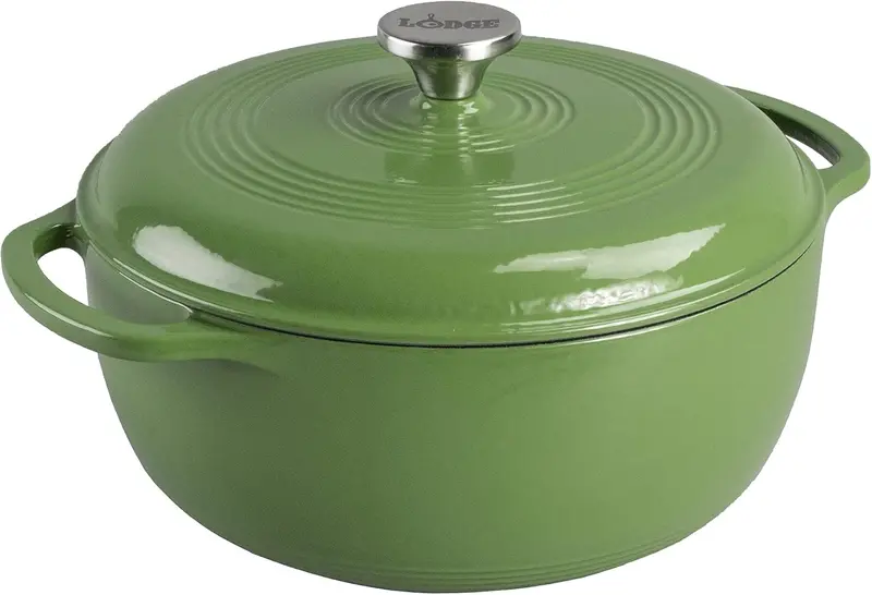 Lodge Caribbean Blue 6-Quart Enamel-Coated Cast Iron Dutch Oven Featuring Tight-Seal Lid and Ergonomic Dual Handles