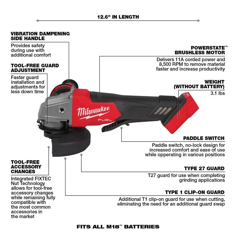 M18 FUEL 7-Piece Cordless Power Tool Kit — Brushless 18V System with Dual 5.0 Ah Batteries