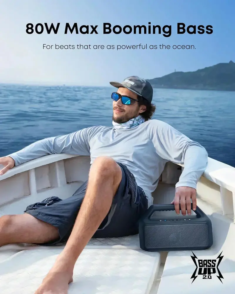 Outdoor Bluetooth Speaker – 80W Waterproof Audio System with RGB Lighting and Extended 24-Hour Battery
