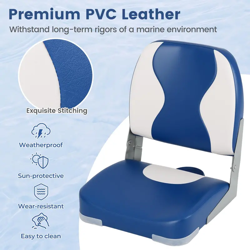 Pair of Marine-Grade Boat Seats with High-Density Foam and Wave-Textured Blue Upholstery