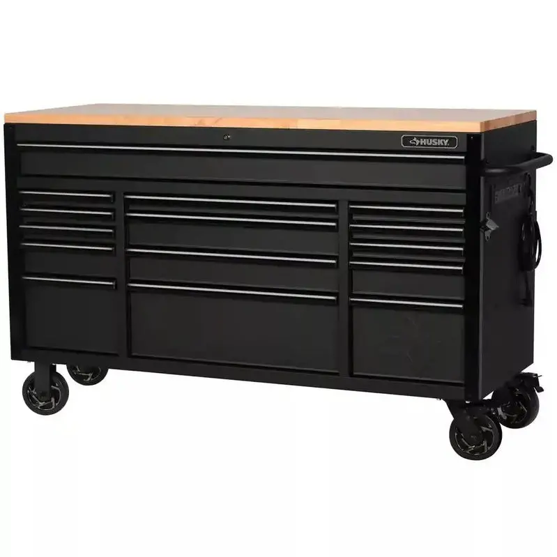 Professional 61" Rolling Workbench – 15-Drawer Storage System with Reinforced Solid Wood Top